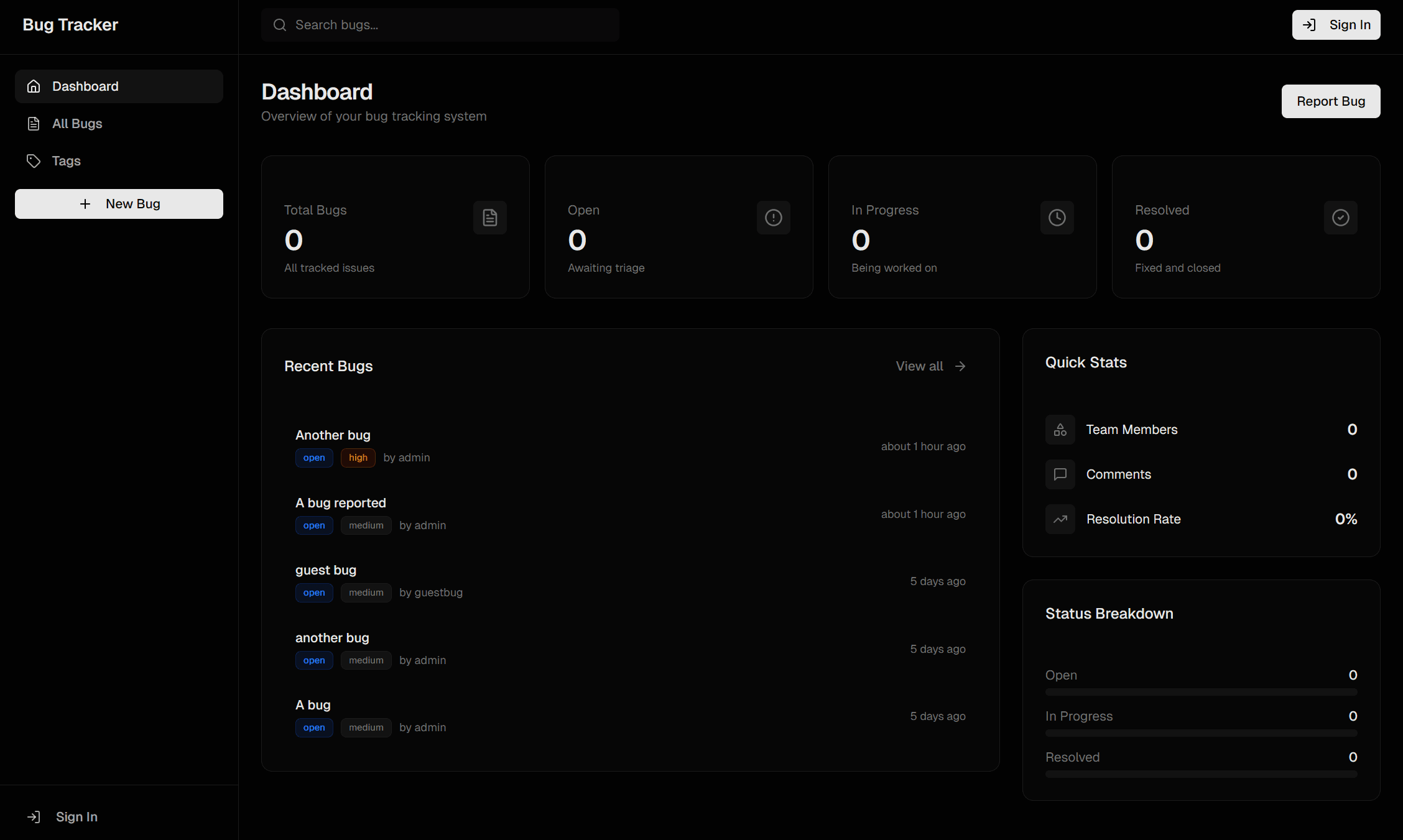 Bug Tracker Dashboard