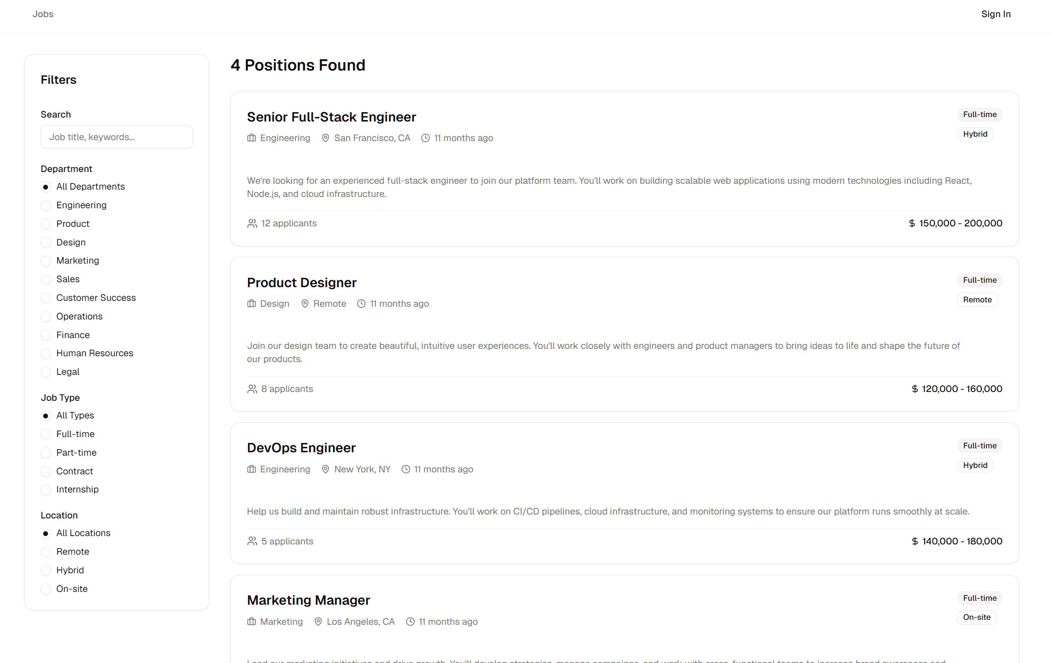 Job Board ATS Dashboard Dashboard